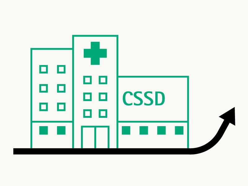 Ikon cssd épülettel és az épület alatt felfelé mutató nyíllal